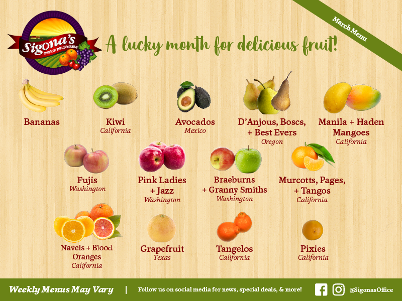 A lucky month for delicious fruit! Sigona's Office Deliveries March